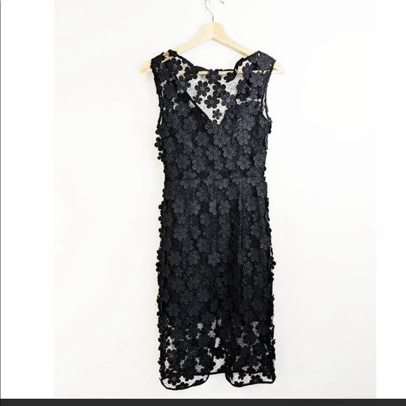 NEW Milly Mari Floral Appliqué Sheath Dress Black - Picture 3 of 6